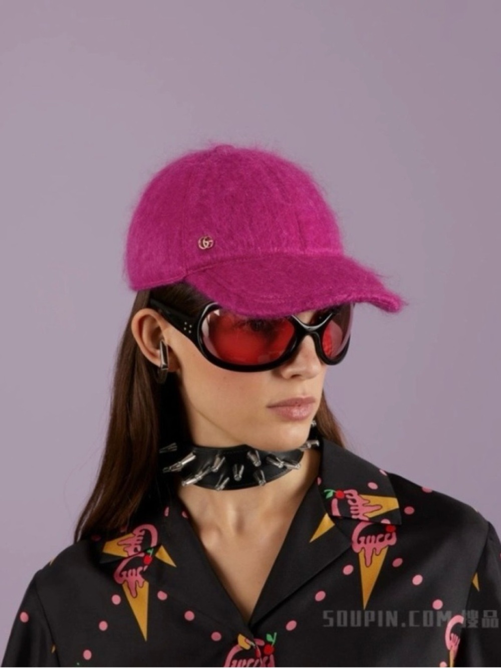 NWT Authentic Gucci Fuchsia Mohair Fuzzy Baseball Hat